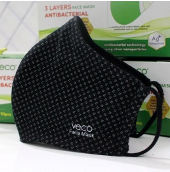 VECO 3-Layer Cotton Face Mask Black and White Flower Dots